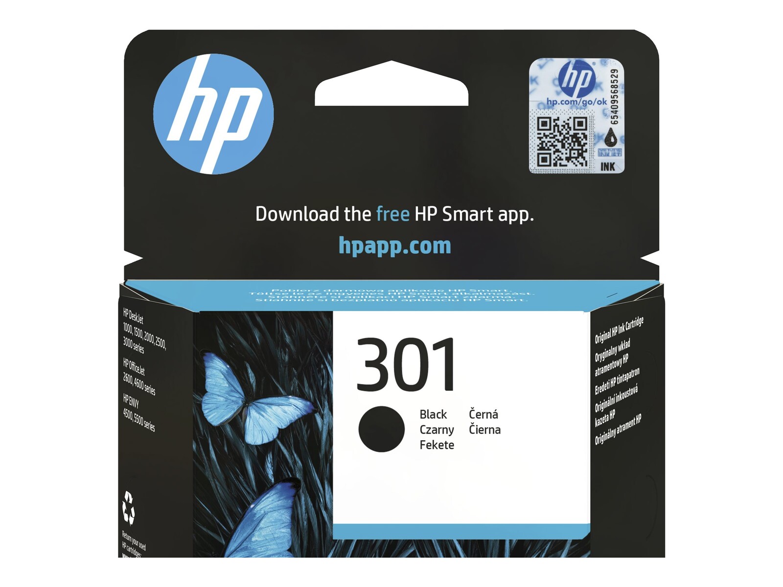 HP 301 originalna črnilna kartuša, črna, standardna zmogljivost 3 ml, do 190 strani, 1 kos