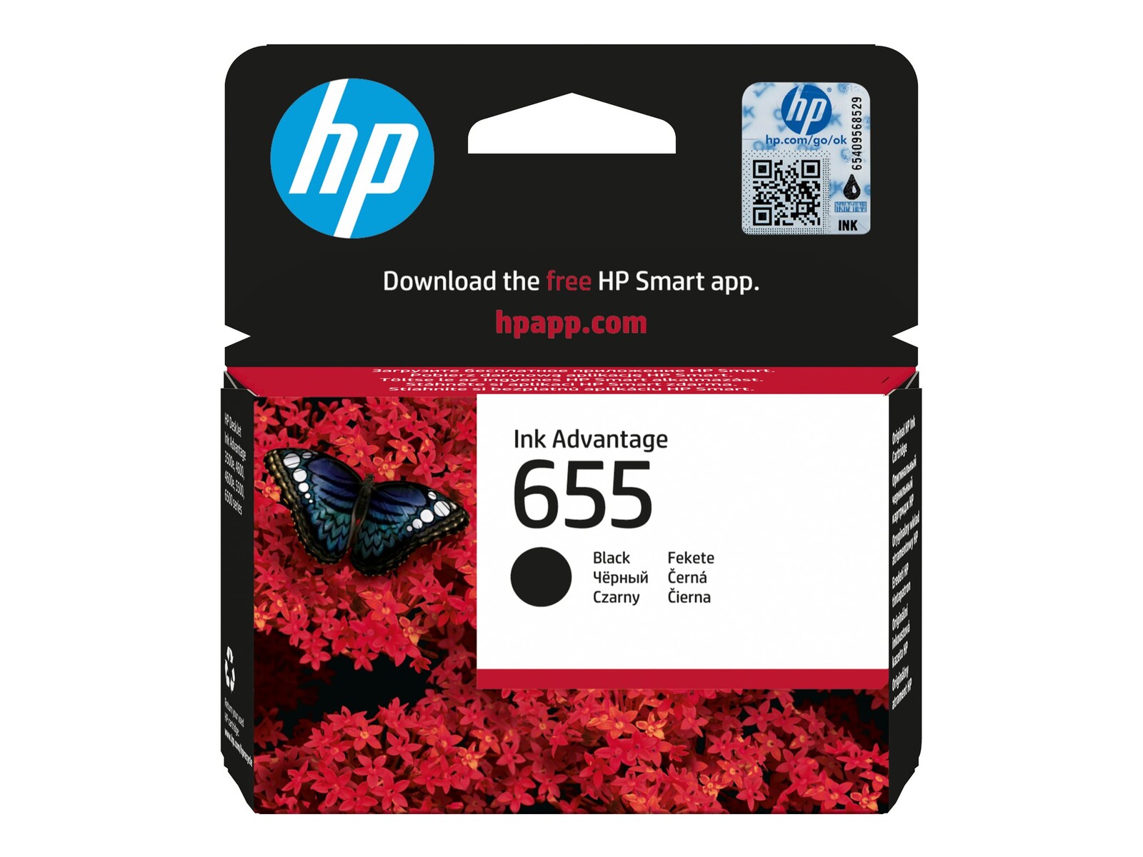 HP 655 kartuša s črnilom, črna, standardna zmogljivost 550 strani, pakiranje 1 kos.