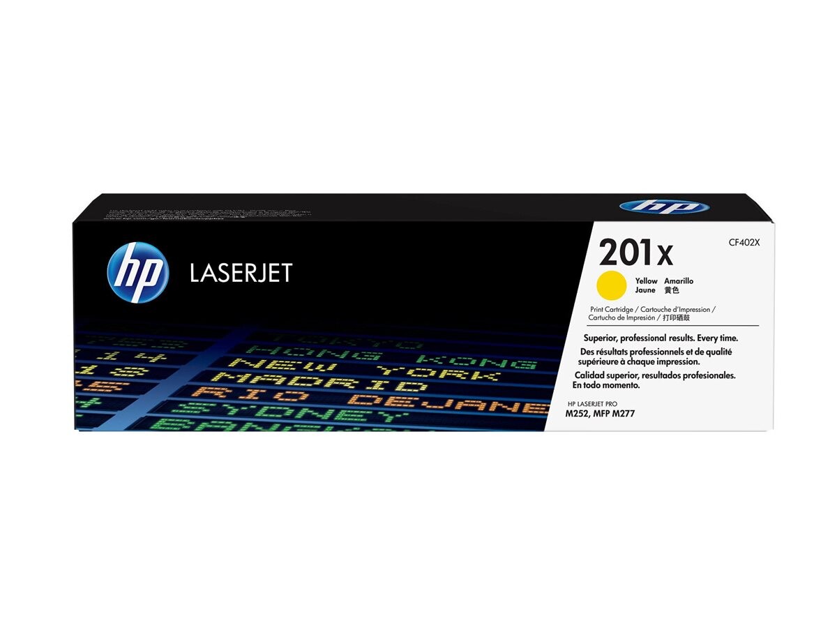 HP 201X toner kartuša, rumena, 2.300 strani, visoke zmogljivosti.