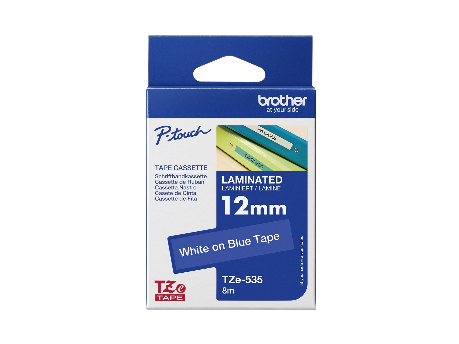 BROTHER TZE535 etiketni trak, white/blue, 12 mm