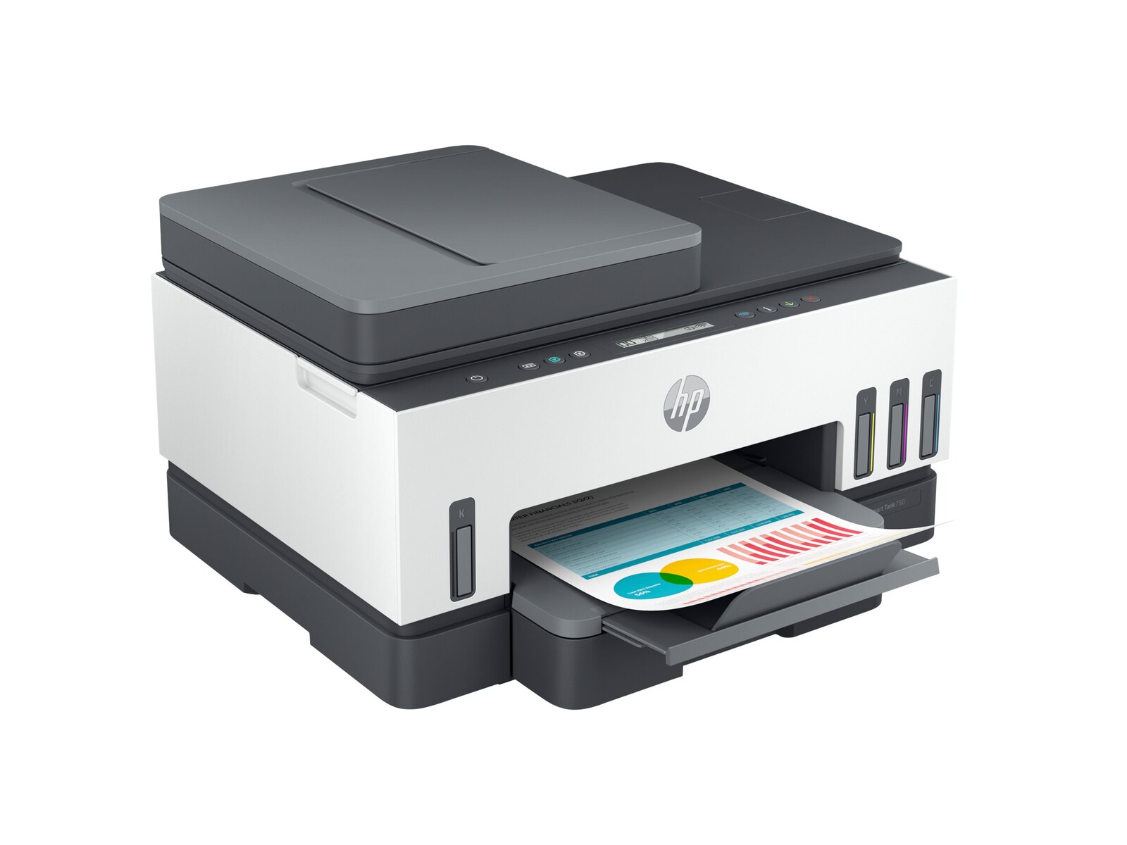 HP Smart Tank 750 vse-v-enem naprava A4 barvni brizgalni tiskalnik z možnostjo tiskanja, skeniranja in kopiranja, dvopasovni Wi-Fi, Ethernet, hitrost 15/9 ppm